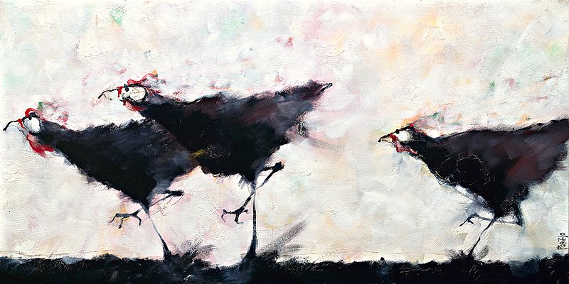 Ed_Porzio_Three_Chickens_Running_24x48.jpg