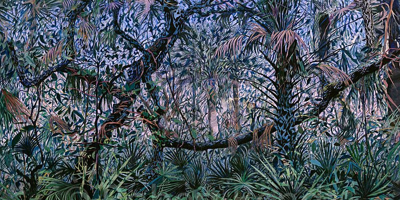 Robert Bendt Quartered Shades.jpg :: Robert Bendt - There in the Deep with Quartered Shades,36 x 64 inches, acrylic on canvas. Painting of subtropical florida