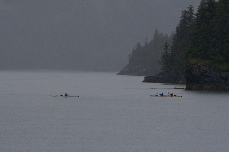 _MG_20291.jpg :: They pack up camp and kayak to the next spot, in water so cold you wouldn't last long.  Near Whittier AK. (rainy) (A2:3) (LE3k)