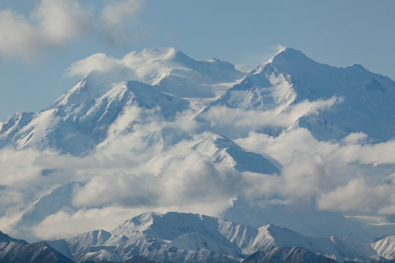 Complex Denali.jpg :: Denali (formerly called Mt. McKinley) is the talled mounted in North America at 20,322 feet.  It is over 80 miles away in this image but is so massive that it fills the screen with my telephoto. (A2:3) (LE5k)
