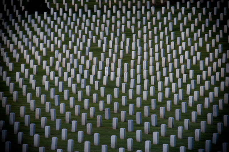 Fallen Heros.jpg :: An abstract view of something far from abstract, headstones at Cabrillo Cemetery raise questions and thoughts.  Thank you to all of those people and families that have given so much for our way of life. (A2:3) (LE3k)