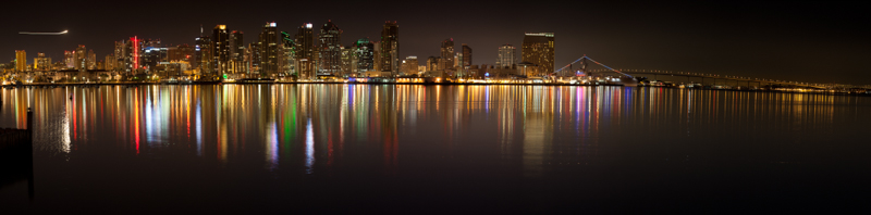 Wide Pano San Diego Skyline.jpg :: This image could be produced over 15 feet wide and still be very sharp because it's composed of eight different images.  A beautiful skyline we have in San Diego. (A1:5)  (LE20k)