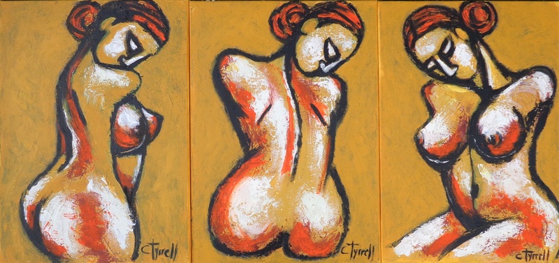 2022-11-21 ctEarth Goddess -Triptych -1200.jpg :: Triptych. Original semi-abstract figurative acrylics paintings on canvas, painted edges and ready to hang. \