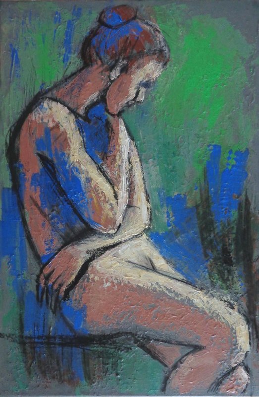 In The Garden(a)- Female Nude.jpg :: Original unique contemporary acrylics painting on canvas, painted edges and ready to hang. A figurative expressionist image of a young woman nude sitting down in the garden. The palette knife was used to create texture and expressivity in this painting.
Size 50cm x 76 cm x 1cm (20\