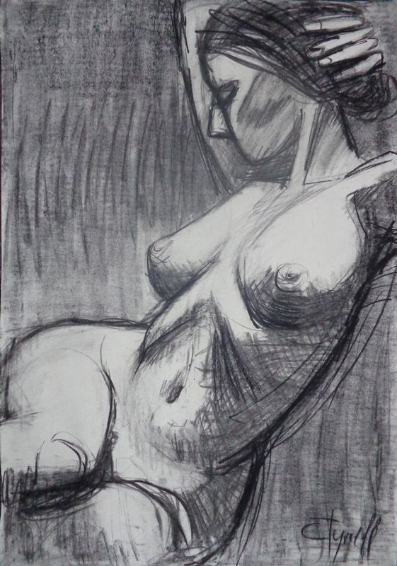 Torso 6 - Female Nude.jpg :: Original contemporary figurative charcoal drawing on paper, unframed. Frontal image of a female torso. Size 56 cm x 80 cm (22\