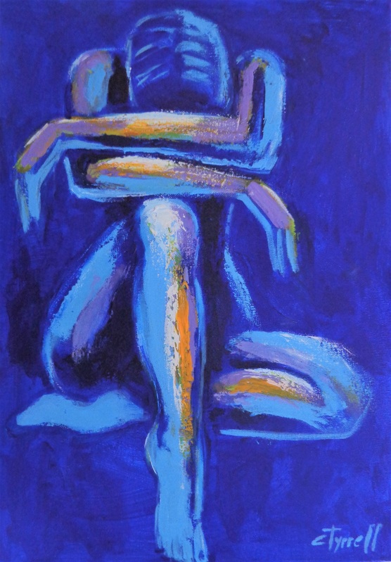 Blue Mood 7.jpg :: Original contemporary figurative acrylics painting on canvas, painted edges and ready to hang. Frame is optional. Colourful and textured painting made with layers of blue, purple, teal and orange acrylics applied with the palette knife. Part of a new series \