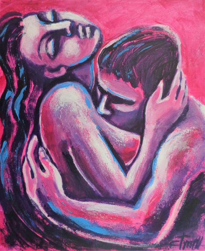 Lovers At Sunset 1.jpg :: Original contemporary figurative painting, size 50 cm x 60 cm x 1.5 cm (20\