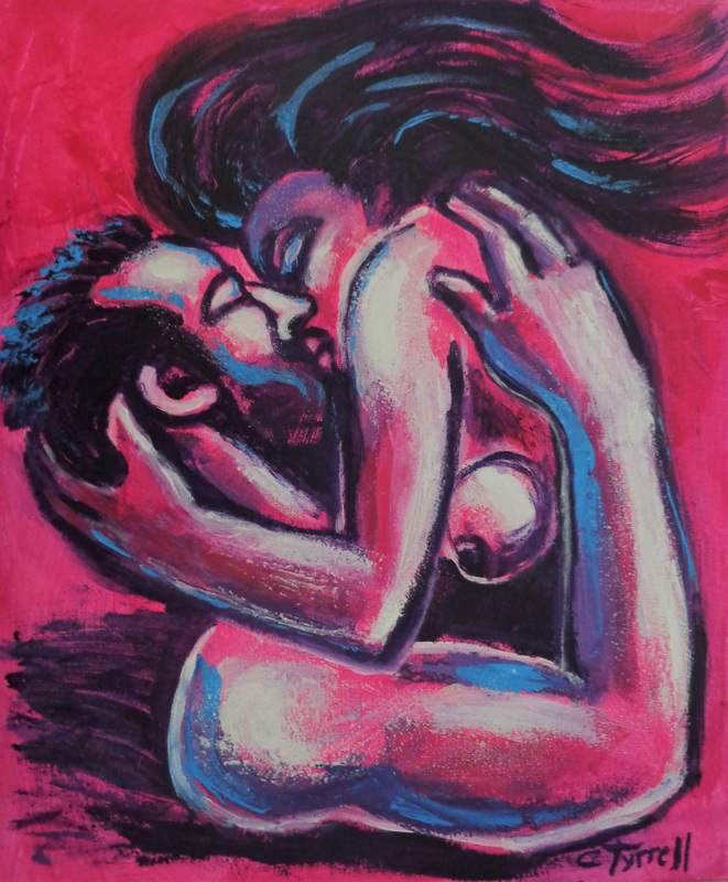 Lovers At Sunset 2.jpg :: Original contemporary figurative painting, size 50 cm x 60 cm x 1.5 cm (20\