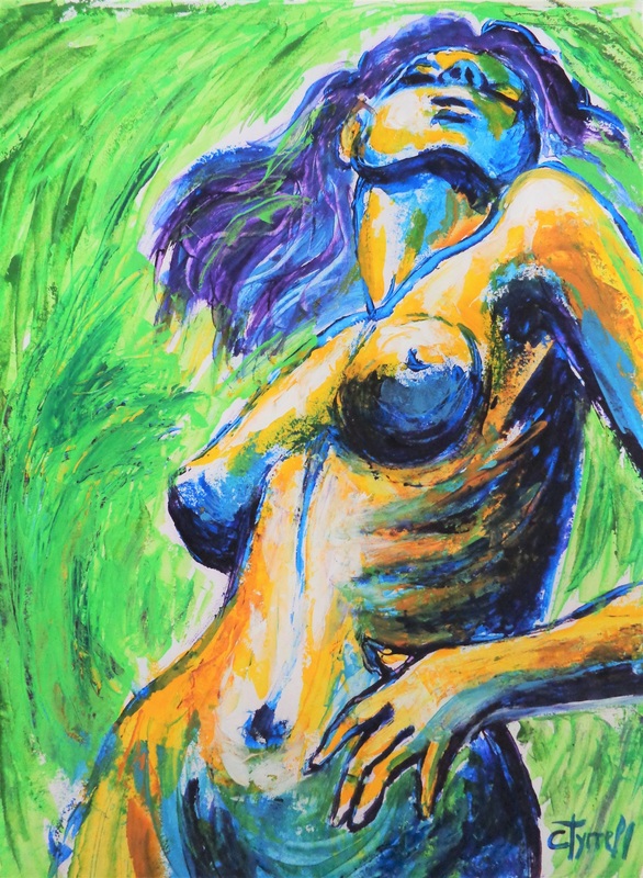 Nature Lover 2.jpg :: Original figurative acrylics painting on acid free paper, unframed. Energetic artwork, large strokes of green, yellow, blue and purple colours made using the pallet knife. Foreshorten image of a happy young woman enjoying the Nature, part of a new series of paintings, tribute to Mother Nature. The series depicts the beauty of humans interacting with Nature. The representation of female nudes enjoying the Nature is a symbol of purity and liberation, as humans we are part of it.
Size 74 cm x 56 cm (29\