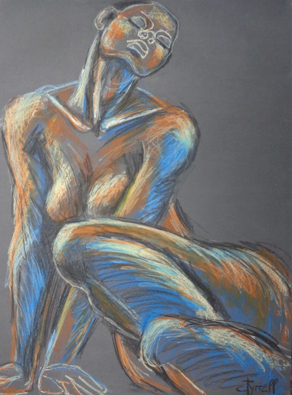 Rainbow Nude 1.jpg :: Original contemporary figurative multi-coloured oil pastels drawing on black paper,unframed. Part of the series of colourful nudes. Erotic and sensual image of a lying down female nude. 
Size 60 cm x 80 cm (23.5\