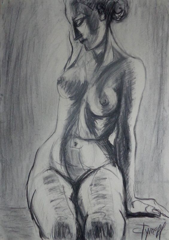 Sensual - Female Nude.jpg :: Original unique contemporary figurative charcoal drawing on paper, unframed. Frontal image of a female nude torso. Working at this drawing I liked to follow the light and shade. Size 60 cm x 84 cm (23.5\