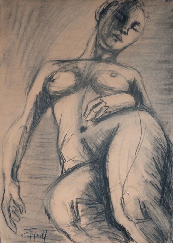 Sleeping - Female Nude.jpg :: Original unique contemporary figurative charcoal drawing on cream paper, unframed. Image of a young woman peacefully sleeping. I kept the background light as to suggest the almost floating sleep. Size 33\