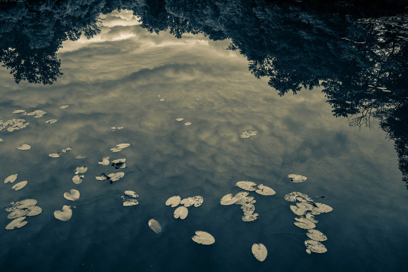 Straw Bridge Lake Moorestown NJ.jpg :: Reflections in lake with leaves and clouds.