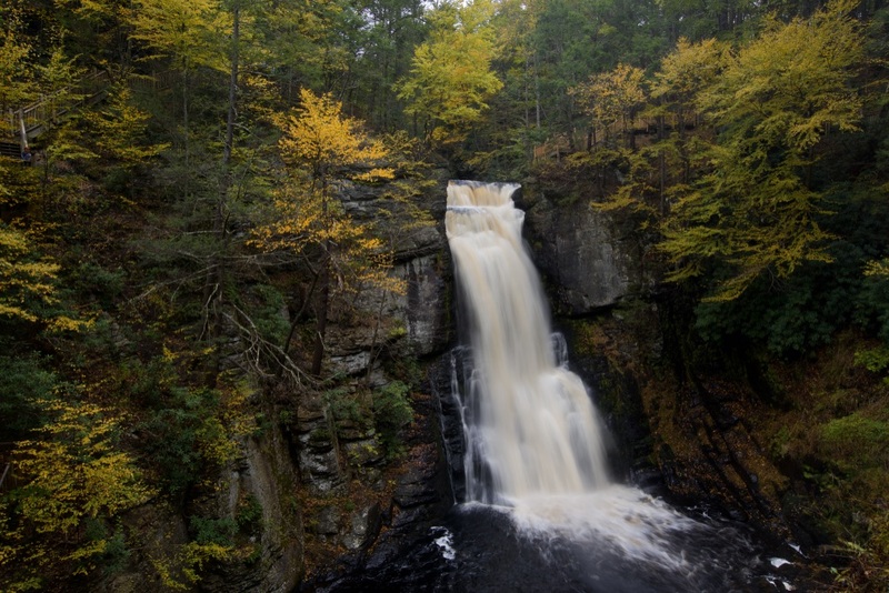 Upper Bushkill Falls.jpg :: Water falls in Autumn 2018 with yellow trees and rock walls.