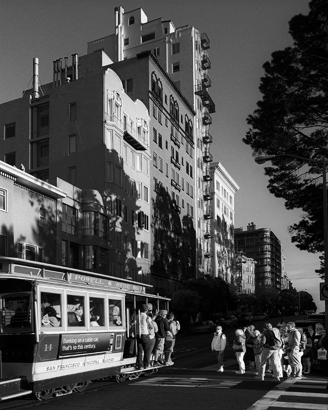 San Francisco -- Lombard and Hyde -- Everybody Wants a Ride.jpg :: This image was exposed at the corner of Lombard and Hyde Streets in San Francisco at 6:15 PM on September 22, 2014 on TMAX 400 film in a Hasselblad 500 C/M through a 50 mm lens with no filter.  The shutter speed was 1/125 and the aperture was f/16.
