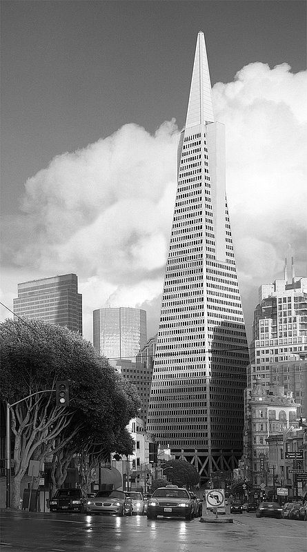 San Francisco--Transamerica Shadows and Showers  --Vertical Panorama.jpg :: Transamerica Building fondly known as \