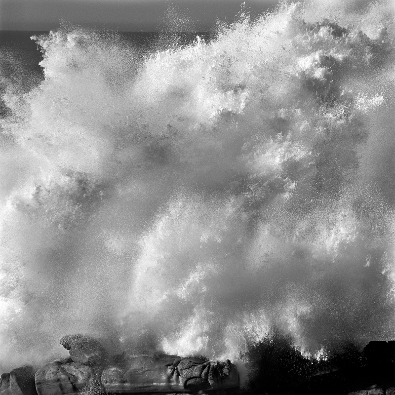 Coast -- Wave at Gualala Point.jpg :: Large wave at Gualala Point on the Sonoma County Coast.  Exposed at noon on February 8, 1986 through a 150 mm lens on Hasselblad 500 CM using Kodak Tri-X film at f16 at 1/500 of a second with a yellow filter. 