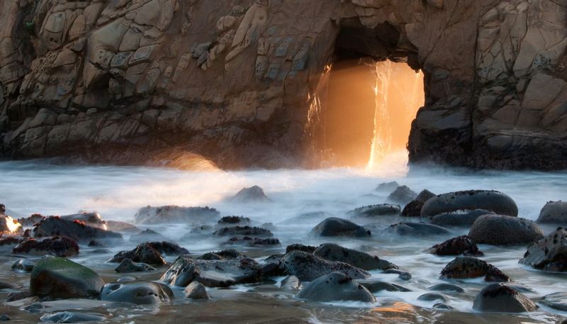 GOLDEN LIGHT BIG SUR.jpg :: Julia Pfieffer Burns State Park     
Big Sur Coastline, California.
A fleeting assembly of light, rock, water, timing, and angle bring the drama of the California Big Sur coast to the forefront of our senses. 
This natural sequence happens ever so rarely and speaks to what Francis McComas called the greatest meeting of land and water in the world. 