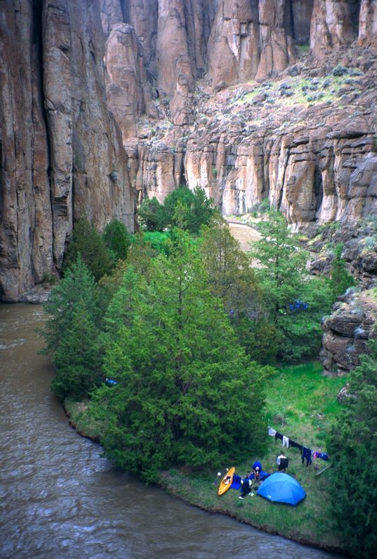 JARBIDGE CAMPING.jpg :: JARBIDGE RIVER GORGE, IDAHO.   The walls of the Jarbidge River Canyon tower over the river as it slices it's way through the high desert to join the mighty Salmon River.  Access into this section of canyon is difficult and remands top whitewater and wilderness skills.