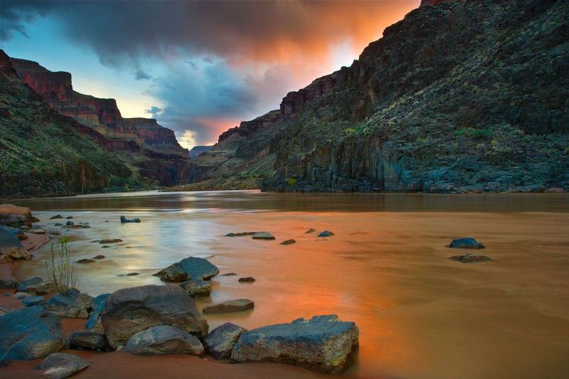 SUNSET SQUALL AT MILE 205.jpg :: Grand Canyon National Park, Arizona.     
Sunset lights up a late summer squall as it passes over 205 mile camp on the Grand Canyon.