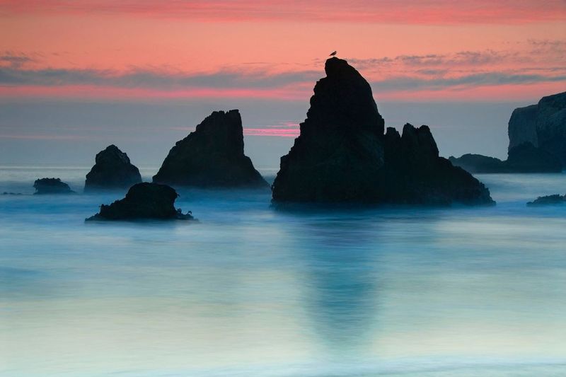 WATCHTOWERS AT GOAT ROCK.jpg :: GOAT ROCK STATE PARK, CALIFORNIA.     
Monolithic fragments of the California coastline stand guard against time as the motions of countless waves rage against them, 
then tease them, 
then stroke them, 
and finally convince them into sand. 


