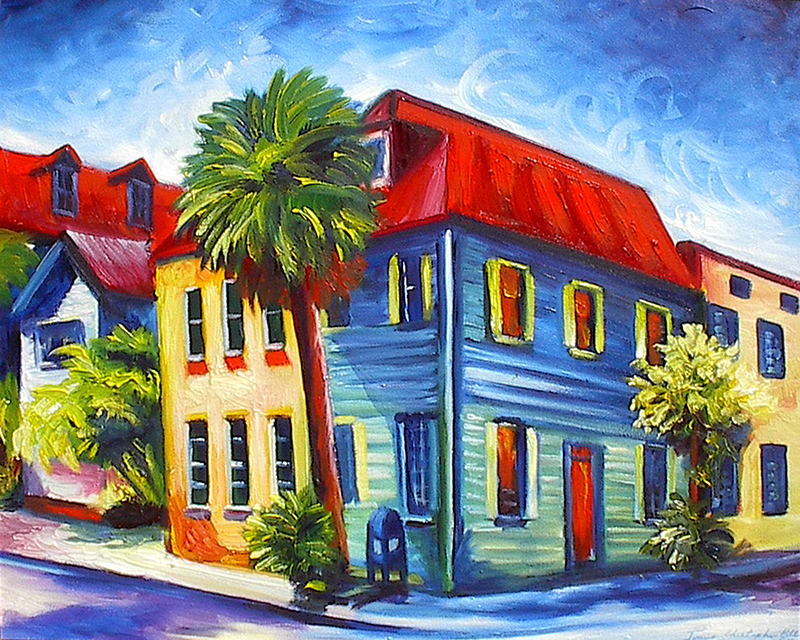 10 Church Street(2).jpg :: A painting of a Charleston Single House Impressionist Style