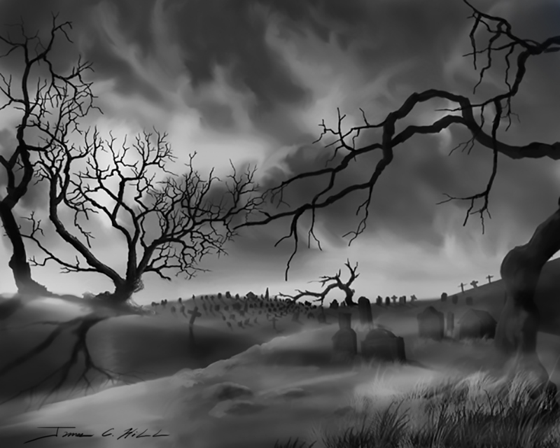 2008 Dark Cemetary.jpg :: A dark cemetary on a mountain side. Prints, Giclee's and Necklaces available in various sizes.  