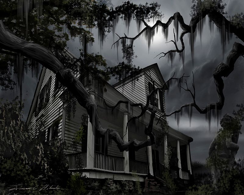 2010 Midnight House - Prints and Giclees available in various sizes.jpg :: A dark house that is haunted by Eight Ghosts - Prints and Giclees available upon request. 