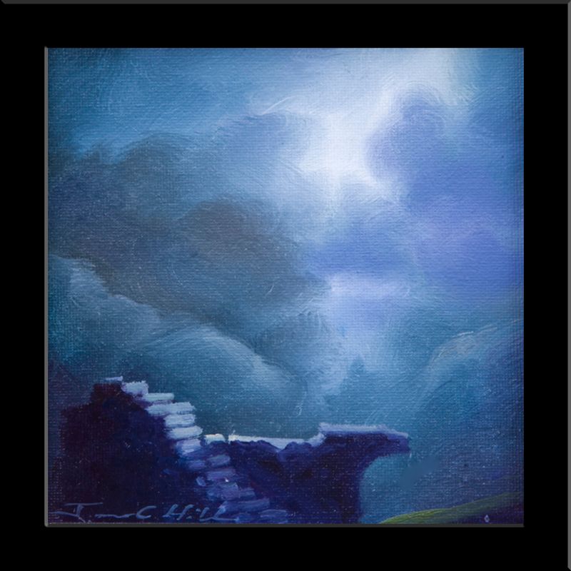 2012 The lost staircase - 5 x 5 Oil on Canvas - SOLD - Prints Available for Purchase.jpg :: A painting of pedestal ruins - 5 x 5 Oil on Canvas - SOLD - Prints Available for Purchase