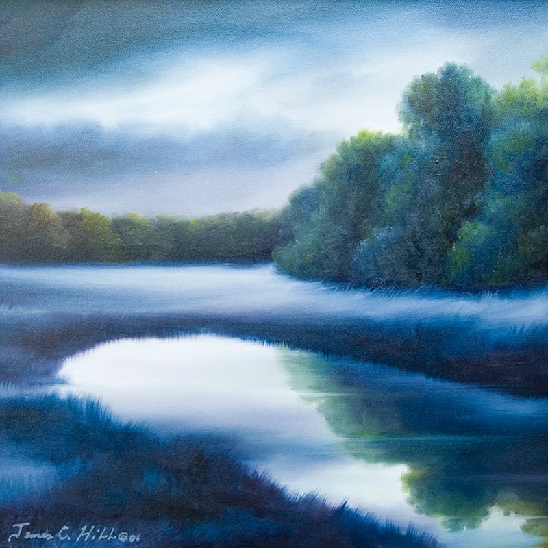 A Day in the Life - Evening - 18 x 18 - Oil on Canvas - Available for Purchase.jpg :: A painting of a beautiful, tranquil, clearing as evening sets in - 18 x 18 - Oil on Canvas - $550.00 - Prints and Giclees available in various sizes