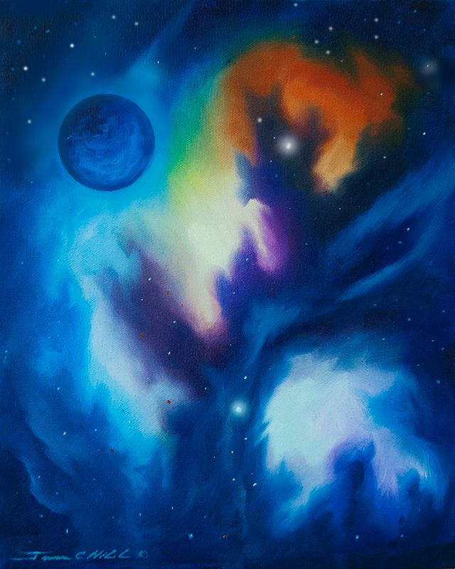 Blue Giant.jpg :: A painting of a Blue Giant Planet in the midst of a stellar nebula - 11x14 - Original Oil Painting - $450.00 - Prints and Giclees available in various sizes.