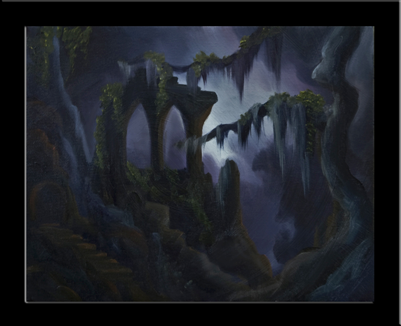 Dark Ruins - Oil on Canvas - 8 x 10 - Price Available upon Request.jpg :: The last remains of an old structure in the south.  - Oil on Canvas - 8 x 10 - Price Available upon Request