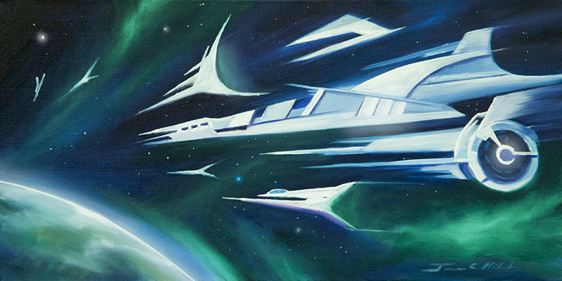 Invasion of Worlds.jpg :: Painting of a starship invasion