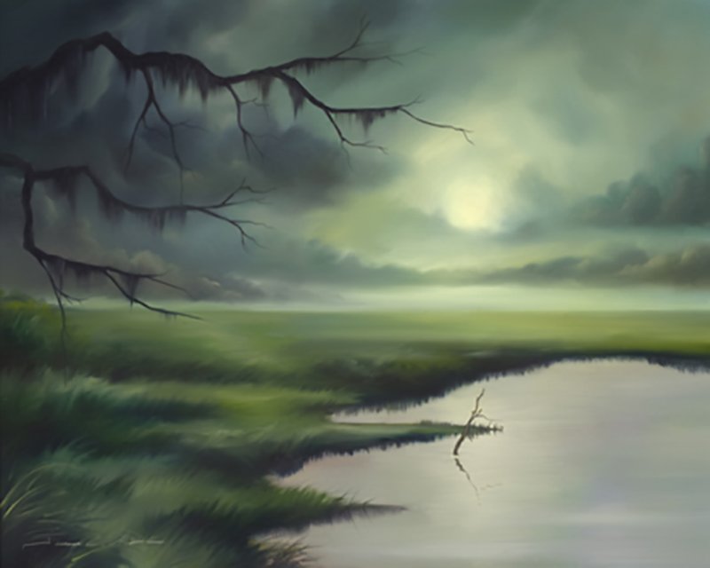 Moon over Wadmalaw Island I.jpg :: A oil painting of moonlight over a lake