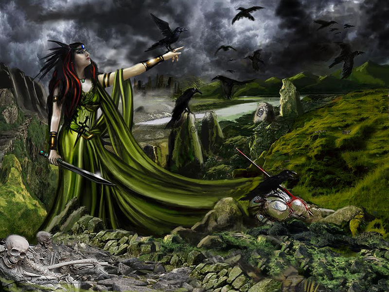 Morrigan.jpg :: A painting of The Celtic Goddess of Protection and her symbol of death, the crow