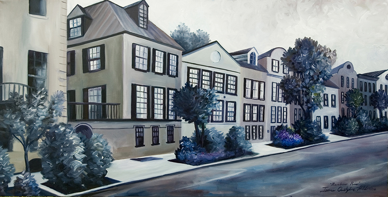 Rainbow Row.jpg :: A painting of RainBow Row in Charleston, Black and White verison.