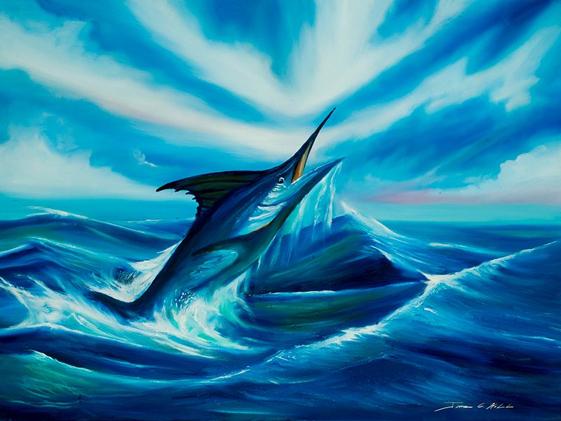 Swordfish Rising - Oil on Canvas - Available - Priints and Giclees Available for purchase.jpg :: An Oil Painting of swordfish -  Oil on Canvas - 18\