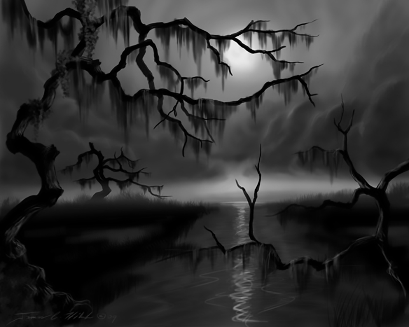 The Haunted Marsh - Prints and Giclees available in various sizes.jpg :: A dark marsh at night - Prints and Giclee's available in various sizes