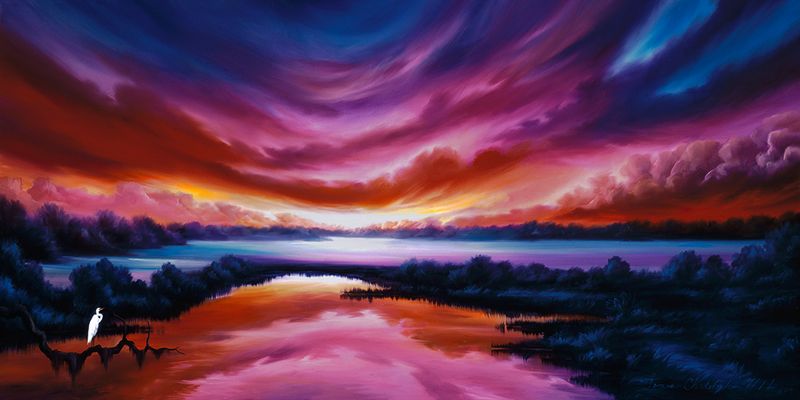 The Last Sunset - Original Oil on Canvas - 24 x 48 - Available.jpg :: The Last Sunset - 24 x 48 - Original Oil on Canvas - NFS - Prints available in various sizes.

A beautiful sunset over the Lowcountry Coast while an Egret watches the sun sets.