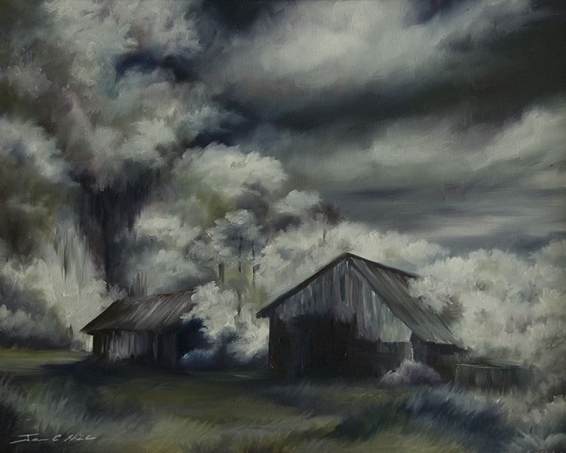 The Night Barn - Oil Painting For Sale - Prints and Giclees available in various sizes.jpg :: An Old Barn at night. An Original Oil Painting - 16\