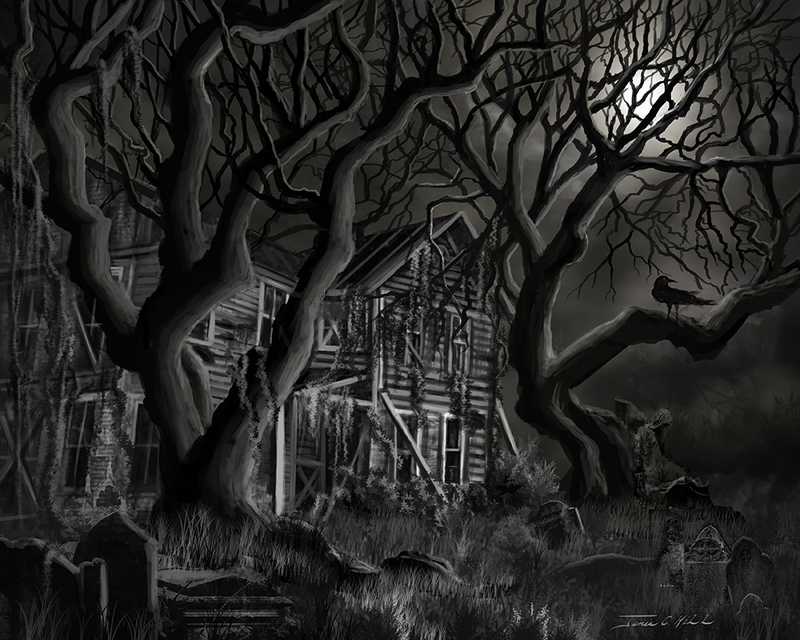 The Old Carver House.jpg :: Painting of a Dark Southern Farm House - Southern Gothic Style - with Cemetery