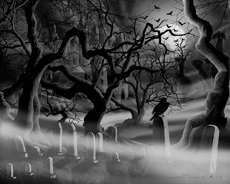 The Raven Castle.jpg :: The Castle, graveyard and Raven - Prints, Giclees on canvas and Necklaces available in various sizes
