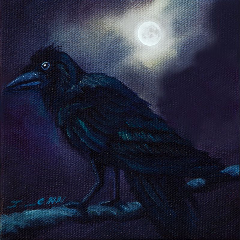 The Raven I - Oil on Canvas - For Sale - Prints and Giclees available in various sizes.jpg :: A painting of a dark raven - Original Oil on Canvas - 6\