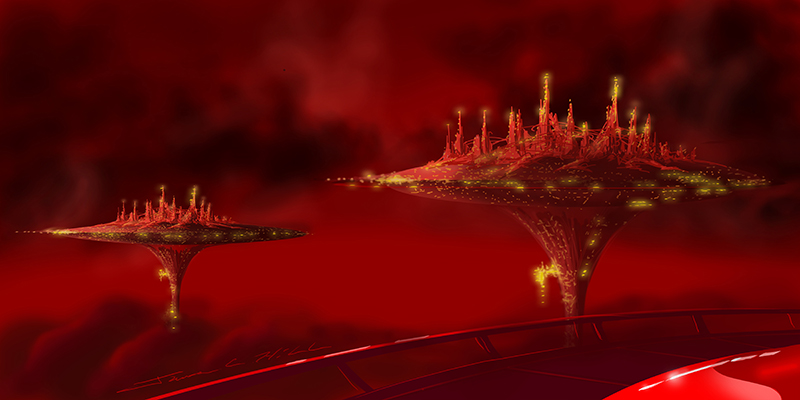 Twin Floating Cities.jpg :: A concept rendering of floating cities in the future - Prints and Giclee's Available in Various Sizes