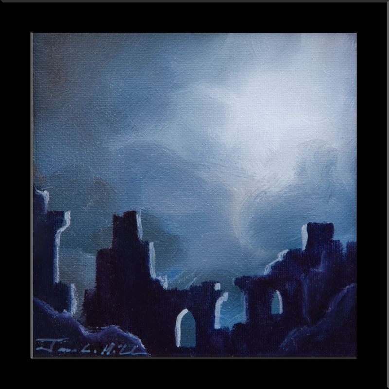 2012 Ravens Lair.jpg :: A painting of ruins - Oil on Canvas - 6 x 6 - $95.00 - Prints and Giclee's on Canvas as well as other items Available  for Purchase