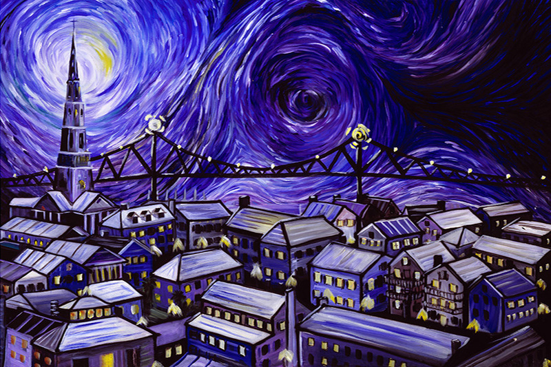 Holy City.jpg :: A moonlit night over the Charleston Skyline Inspired by Starry Night from Vincent Van Gogh