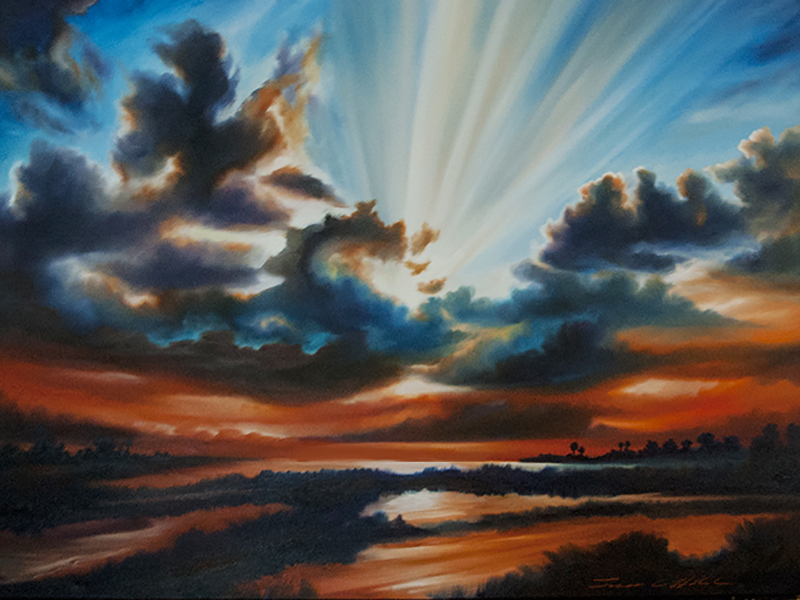 Sunrise over the Islands.jpg :: A painting of the Seabrook Island Wetlands during Sunrise in Charleston, South Carolina - Original Oil Painting - Available - 36 x 48 Inches - $3500.00 - Prints on Paper and Stretched Canvas also Available along with many other Options like Mugs, Mouse Pads, Puzzles, etc.  