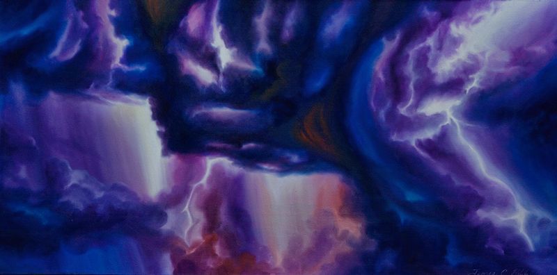 The Lightnings Hand.jpg :: A powerful storm coming in the sky - lightning - 48 x 24 Inches - $2500.00 - Original Oil on Canvas - Prints and Giclee's on Canvas and other items available!
