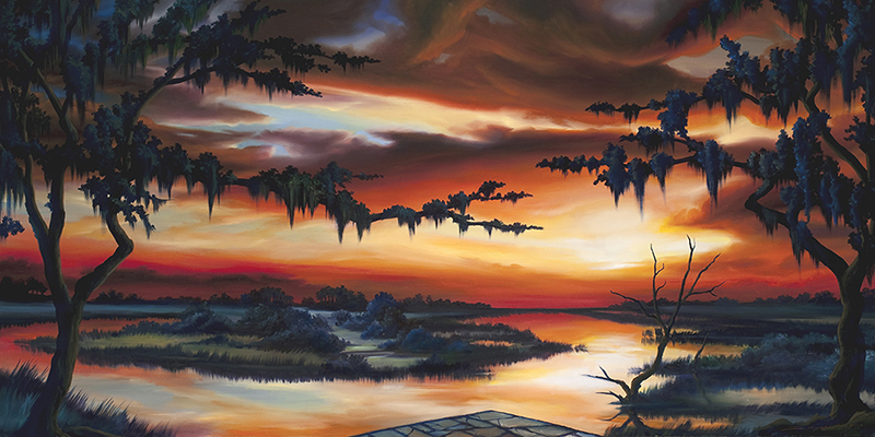 The Southern Marshland - Original Sold - Prints Available.jpg :: A beautiful sunset over a southern marshland