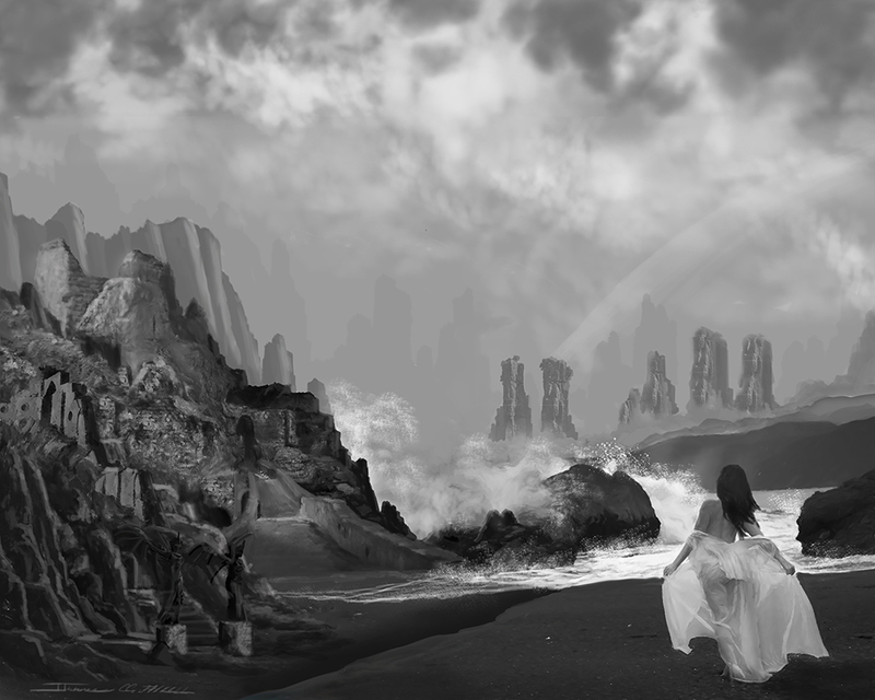 The Woman in White.jpg :: A Princess of the Sea approaching her once great Castle